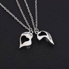 1pair Fashionable Heart Shaped Love Memory Projection Necklace With 'I Love You' In 100 Languages Cross Chain Necklace, Suitable For Daily Wearing For Couple - 1 Pair Of Heart-shaped Pendant Cross Chain Necklace - View 7