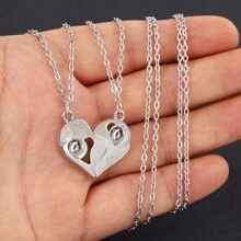1pair Fashionable Heart Shaped Love Memory Projection Necklace With 'I Love You' In 100 Languages Cross Chain Necklace, Suitable For Daily Wearing For Couple - 1 Pair Of Heart-shaped Pendant Cross Chain Necklace - View 6
