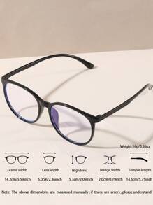 5pcs Round Black, Transparent, Pink, Blue, Gold Big Frame Anti-Fatigue Simple Fashion Clear Lens Glasses, Suitable For Campus Outfit, Couples Gift - 彩色 - 查看 8