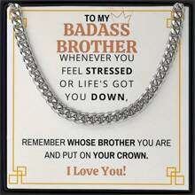 1 件青少年不锈钢链时尚嘻哈项链，卡片礼盒装，适合节日礼物、日常佩戴 - 銀色 - 查看 1