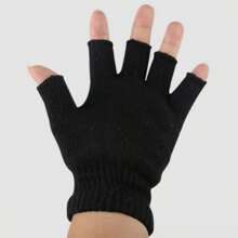 1 Pair Of Men's Black Knitted Thin Half-Finger Gloves Spring And Summer Elastic Cuffs Labor Protection Handling Anti-Slip Wear-Resistant Work Gloves Daily Leisure - Black - View 1