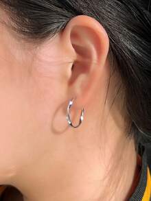 1對時尚優雅的設計,真925純銀扭結耳環,適用於女性日常訂婚派對婚禮珠寶禮物 - 白色 - 查看 3