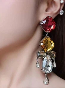 1對豪華誇張個性化寶石吊墜耳環,適合女性在派對和宴會上佩戴 - 金黃色 - 查看 2