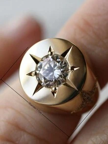 1 件裝簡約設計星星印章水鑽戒指女式珠寶配件 - 金色 - 查看 5