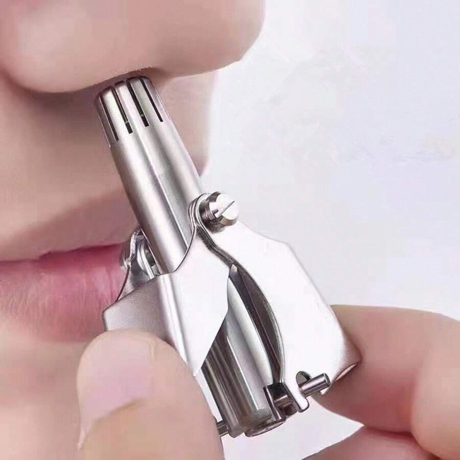 1套不銹鋼鼻毛修剪器,包括手動鼻毛夾和圓頭鼻毛剪 - 銀色 - 查看 1