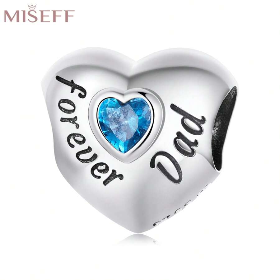 MISEFF 新品 1 件 925 纯银蓝色心形爸爸珠串珠手链项链 DIY 珠宝吊坠温馨感恩母亲节父亲节礼物