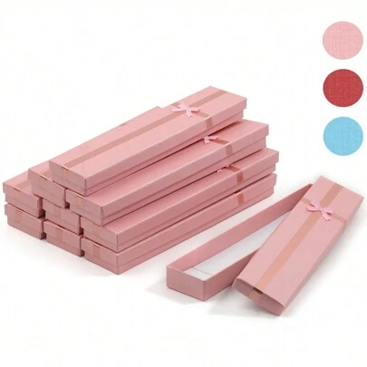 12 piezas Caja de joyería con moño rosa Caja de papel para collar largo Caja de empaque para brazalete y aretes Caja de regalo para joyería Ideal para el Día de San Valentín, Día de la Madre y aniversario de bodas Mejor regalo de pareja para San Valentín