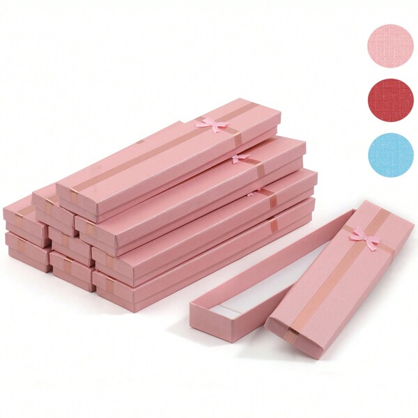 12pcs Pink Bowknot Jewelry Box Long Paper Necklace Box Bracelet Earrings Ear Studs Jewelry Packaging Box Jewelry Gift Box Suitable For Valentine's Day, Mother's Day And Wedding Anniversary Best Couples Gifts Valentines