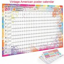 2024年度英文版台歷韓版桌面掛歷掛曆創意簡約辦公喜計劃本兩張貼紙送 - 彩色 - 查看 3