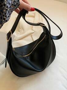 Ladies' Half-Round Black Saddle Bag Crossbody Bag