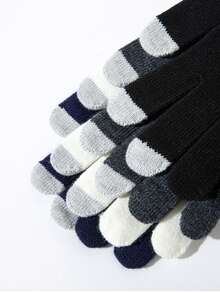 1pc Black/Gray Knitted Warm Men's Velvet Thickened Cycling Winter Gloves - Grey - View 6