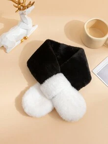 1pc Panda New Fashion Scarf Warm Imitation Rabbit Hair Cross Colored Scarf Plush Collar Fake Collar - Black and White - View 1