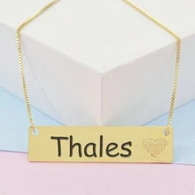 Colar Semijoia Chapinha Coração Gravação Personalizada Nome Thales Banhado Ouro 18K - 999006124