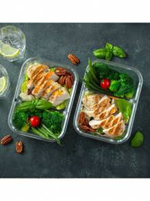 Set Brandtrendy 5 contenedores de vidrio herméticos con tapa de liga negra y divisiones para organización de los alimentos - Negro - Ver 5