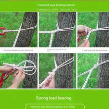 1個紅色卡通熊形單人帆布吊床,具有防翻滾條和條紋圖案,適用於露營、攀登、旅行和日常生活等戶外活動 - 紅色 - 查看 7