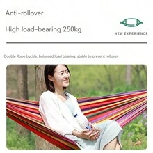 1個紅色卡通熊形單人帆布吊床,具有防翻滾條和條紋圖案,適用於露營、攀登、旅行和日常生活等戶外活動 - 紅色 - 查看 1