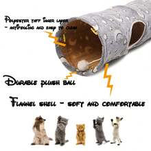 1pc Foldable Plush Cat Tunnel Tent, Night Glowing Cat Toy, Suitable For Indoor Play For Cats And Small-Medium Dogs - Grey - View 8