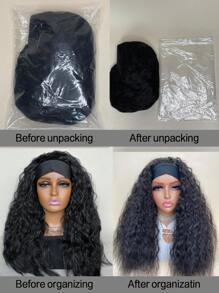Synthetic Heat Resistant Wigs Long Water Wave Natural Black 20Inch Synthetic Wigs Headband Wigs For Daily Used Synthetic Wig With Headband - Black - View 11