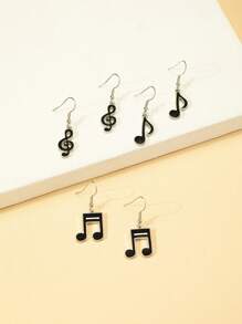 3pairs/Set Enamel Music Note Design Minimalist Personalized Earrings For Daily Wear - Multicolor - View 5