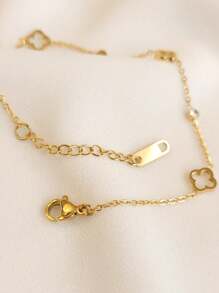 TONSI 1件18K镀金时尚优雅镂空四叶草手链，镶嵌人造锆石，钛钢材质，镀18K金，低过敏性钛钢材质，适合女性日常聚会、派对和节日场合佩戴。 - 彩色 - 查看 7