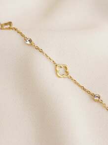 TONSI 1件18K镀金时尚优雅镂空四叶草手链，镶嵌人造锆石，钛钢材质，镀18K金，低过敏性钛钢材质，适合女性日常聚会、派对和节日场合佩戴。 - 彩色 - 查看 6