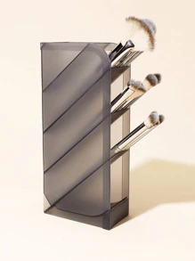 1pc Large Capacity Multi-Slot Inclined Insert Storage Box For Makeup Brushes, Lipsticks, Lip Glosses, Etc. - Brown - View 1