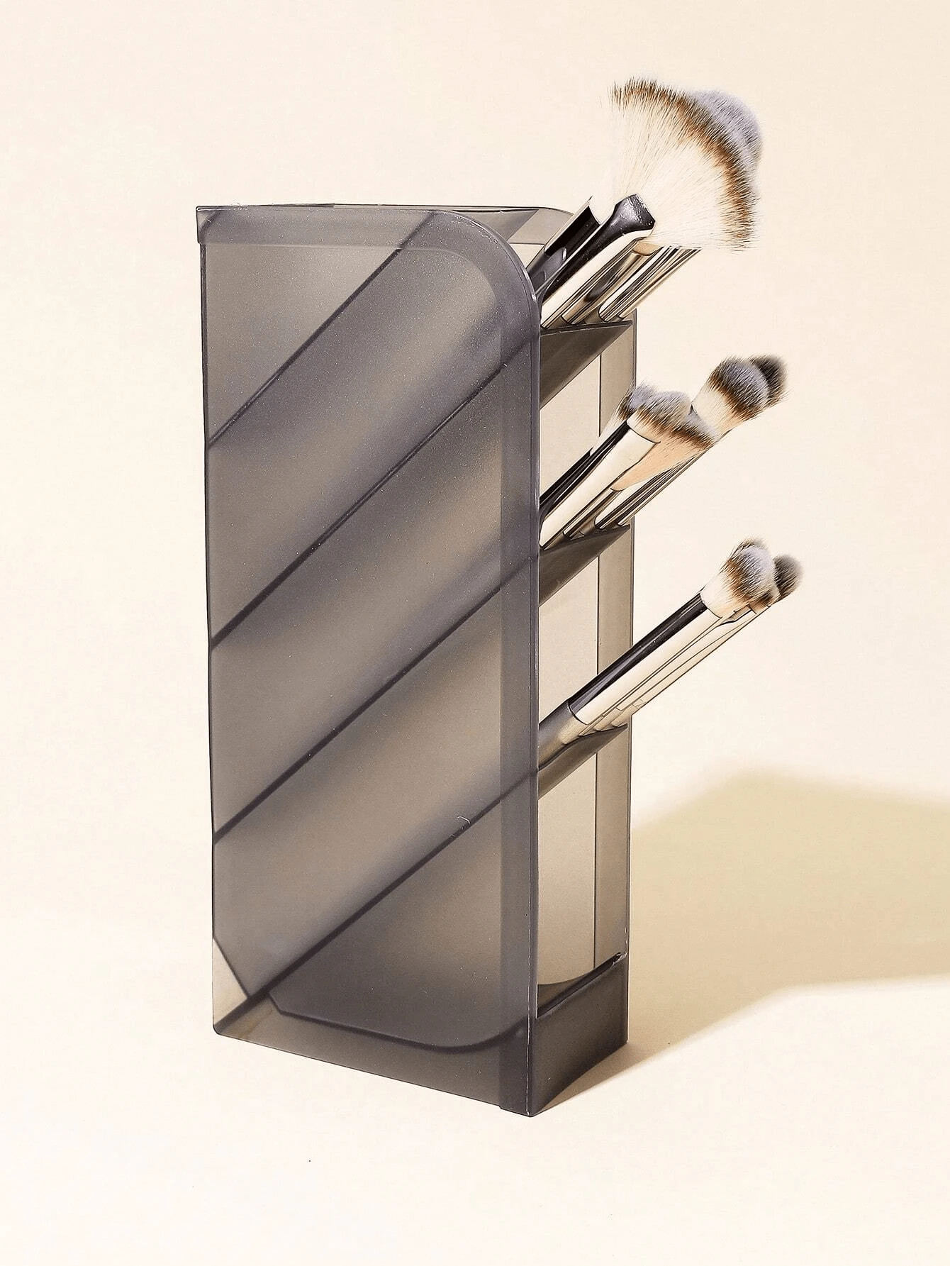 1pc Large Capacity Multi-Slot Inclined Insert Storage Box For Makeup Brushes, Lipsticks, Lip Glosses, Etc. - Brown - View 1