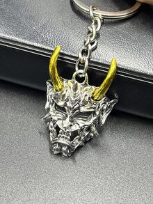 1pc Silver-Tone Japanese Style Horror Warrior Gold Horn Skeleton Mask Shaped Zinc Alloy Keychain Or Pendant For Bag, Personalized Hip-Hop Punk Style Key Ring/Chain, Interesting Gift For Best Friends, Friend, Men - Silver - View 9
