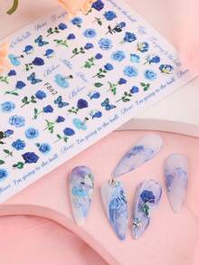 3 件情人節 3d 花朵美甲貼紙藝術藍色黃色粉紅色玫瑰 Diy 指甲膠滑塊美容婚禮美甲裝飾設計工具美甲 - 彩色 - 查看 3