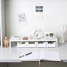 1pc Desktop Office Stationery Storage Box Makeup Organizer Shelf Drawer Type Storage Cabinet Small Object Sorting Box - White - View 2