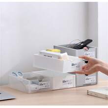 1pc Desktop Office Stationery Storage Box Makeup Organizer Shelf Drawer Type Storage Cabinet Small Object Sorting Box - White - View 8