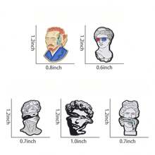 梵高艺术珐琅徽章创意石膏雕塑切割油画徽章胸针背包别针送给艺术朋友的礼物休闲别针衣服包包挂饰学校韩流教师用品包包挂饰可爱办公配件衬衫夹克饰品圣诞节万圣节秋冬季配饰，适合青少年、青年、男士，休闲、户外、运动、度假、毕业礼物、生日、日常佩戴衣服别针趣味教师礼物万圣节配饰教师节男士礼物包包别针 - 黑與白 - 查看 6