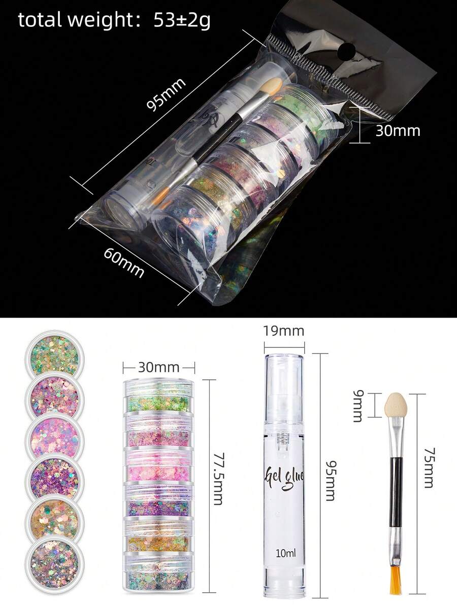 SHEIN X Candylover89 3pcs/Set Fairy's Eye Glitter Gel Kit (6 Layers