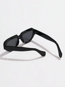 1 件装男士黑色塑料复古潮流设计三角形时尚眼镜，个性化时尚百搭眼镜，适合日常佩戴、聚会和度假，附赠眼镜盒作为礼物 - 黑色 - 查看 2