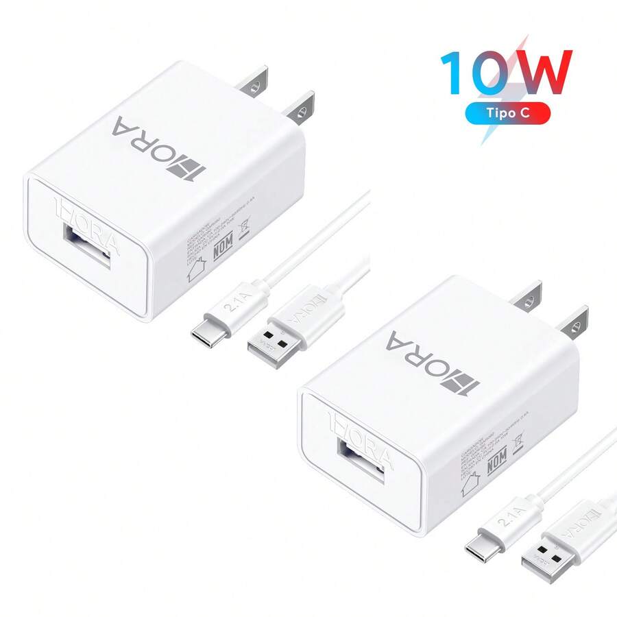 1Hora Cargador Tipo C Carga Rápida Usb Datos Celular - Blanco*2 - Ver 1
