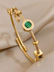 1個復古魅力手鐲,女性時尚金色優雅心形蝴蝶珠鏈手鐲,日常聚會和聖誕珠寶禮物 - 金黃色 - 查看 3