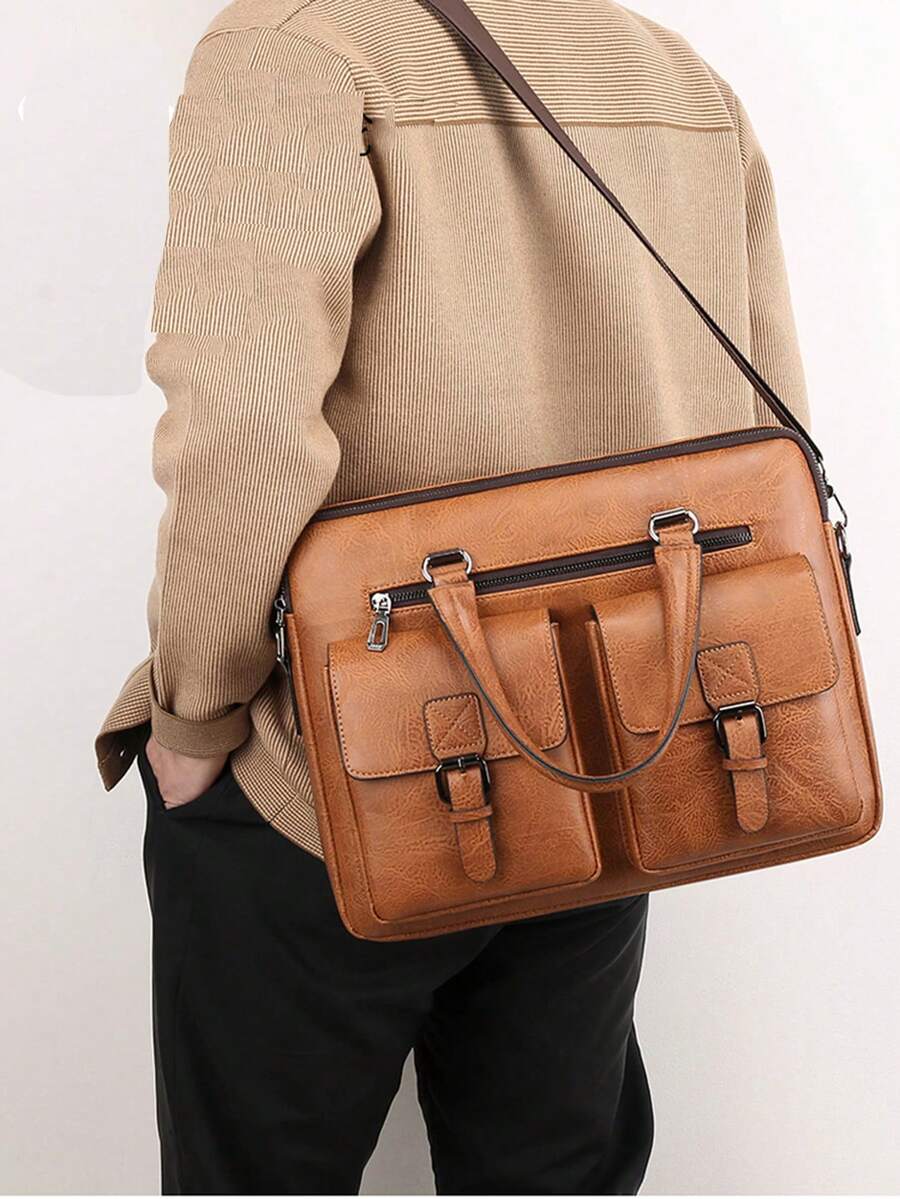 斜背包男士單肩包復古皮革直立商務男士休閒皮包,1 包（14.96 英寸*11.81 英寸*2.75 英寸）復古油皮男士手提包斜挎包,可容納手機充電線水杯,適合商務旅行,日常工作通勤包父親生日禮物包男士多用途斜挎包男士包頭層牛皮單肩斜挎包時尚托特包商務公文包多開口大容量男士手提包經典公文包筆記本電腦公文包文件袋辦公用品防水禮品送給丈夫爸爸的禮物情人節禮物 - 卡其色 - 查看 1