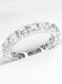 Máy Tính Full Vĩnh Hằng Ban Nhạc Nhẫn Nữ 4X4 Mm Đệm Cắt Đá Cubic Zirconia Bạc 925 CZ Kỷ Niệm Ngày Cưới Ban Nhạc Nữ Trang Sức - Bạc - Xem 3