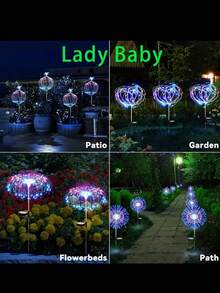 1入組太陽能發電仙女燈,防水霓虹燈花火led花園燈,適用於花園/聖誕/派對裝飾、萬聖節戶外燈飾 - 白色 - 查看 6