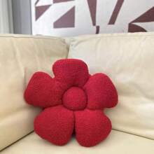 1個天鵝絨酒紅色玫瑰/紅色花朵雙面花形枕頭,情人節裝飾靠墊,節日家居裝飾靠墊,季節性裝飾靠墊 - 酒紅色 - 查看 7