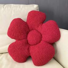 1個天鵝絨酒紅色玫瑰/紅色花朵雙面花形枕頭,情人節裝飾靠墊,節日家居裝飾靠墊,季節性裝飾靠墊 - 酒紅色 - 查看 5