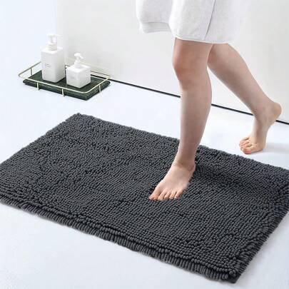 1pc Minimalist Solid Color Soft Chenille Absorbent Non-Slip Bath Mat, Bathroom Mat, Also Suitable For Room Decor, Absorbent Non-Slip Bathroom Mat, Foldable And Easy To Store