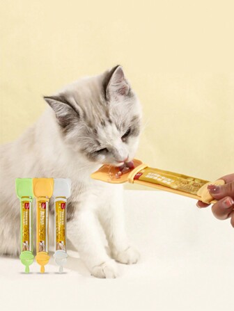 1 Cat Lover And Cat Mom Love Strip Feeding Spoon Plastic Material Large Size Cat/Dog Lover Gift And Dog/Cat Mom Love Pet Cat Lover And Cat Mom Love Liquid Food Squeeze Feeder Food Utensils Random Color