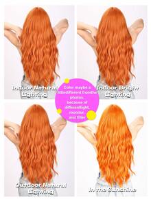 Long Curly Synthetic Wig With Bangs - Orange - View 10