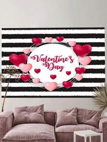 1入組情人節條紋心形背景橫幅,無紡布材質,多種尺寸供派對裝飾和氛圍設定使用 - 彩色 - 查看 5