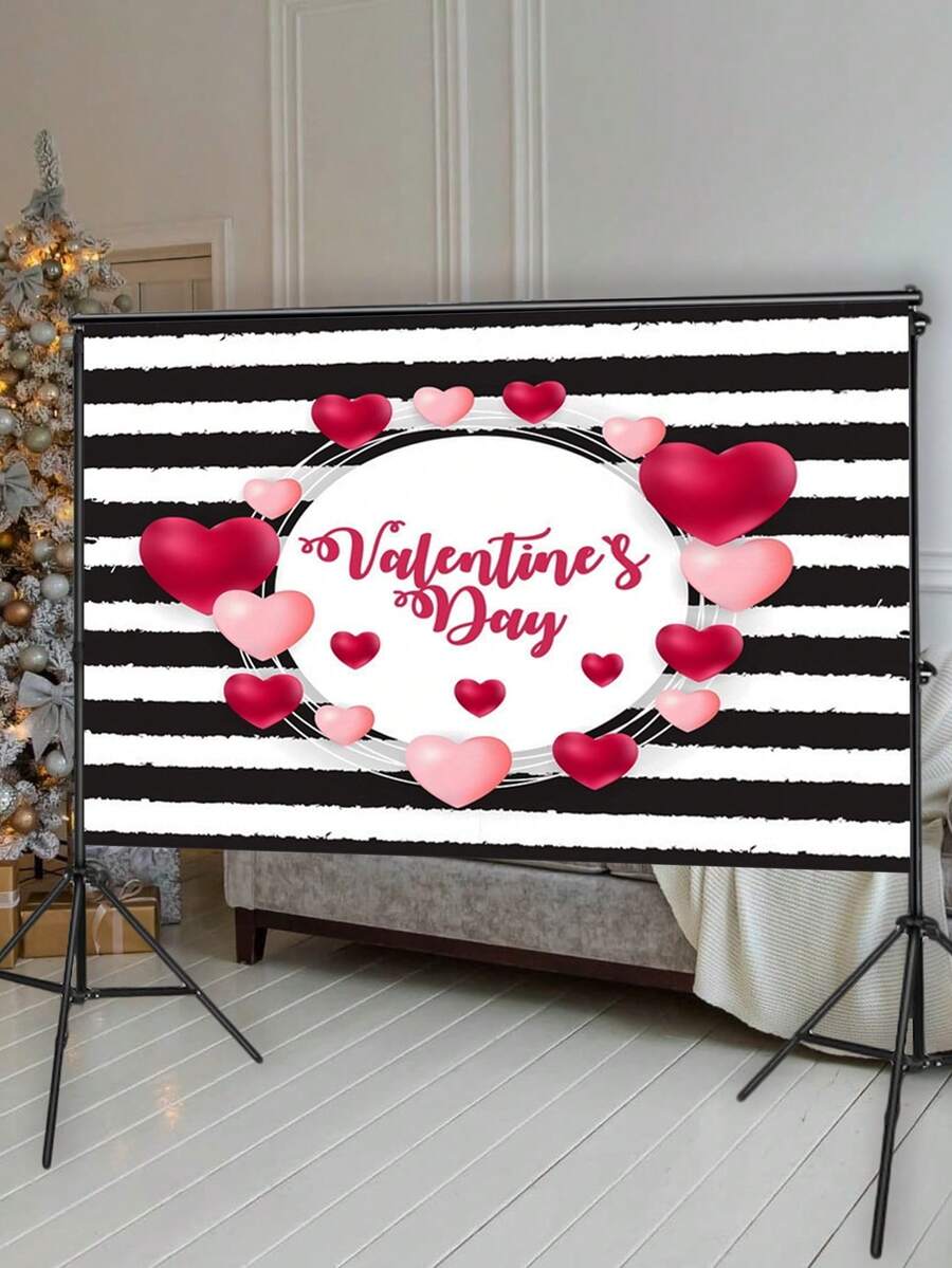 1入組情人節條紋心形背景橫幅,無紡布材質,多種尺寸供派對裝飾和氛圍設定使用 - 彩色 - 查看 1