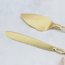 WINON 2pcs/Set Golden Alloy Double Heart European Style Cake & Pizza Cutter And Shovel Set, With Exquisite Handle, Suitable For Wedding, Party, Birthday Dinner, Baking