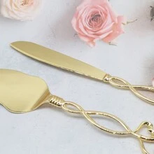 WINON 2pcs/Set Golden Alloy Double Heart European Style Cake & Pizza Cutter And Shovel Set, With Exquisite Handle, Suitable For Wedding, Party, Birthday Dinner, Baking