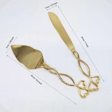 WINON 2pcs/Set Golden Alloy Double Heart European Style Cake & Pizza Cutter And Shovel Set, With Exquisite Handle, Suitable For Wedding, Party, Birthday Dinner, Baking