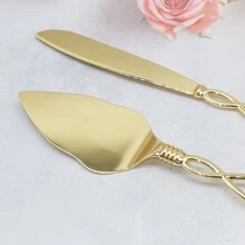WINON 2pcs/Set Golden Alloy Double Heart European Style Cake & Pizza Cutter And Shovel Set, With Exquisite Handle, Suitable For Wedding, Party, Birthday Dinner, Baking
